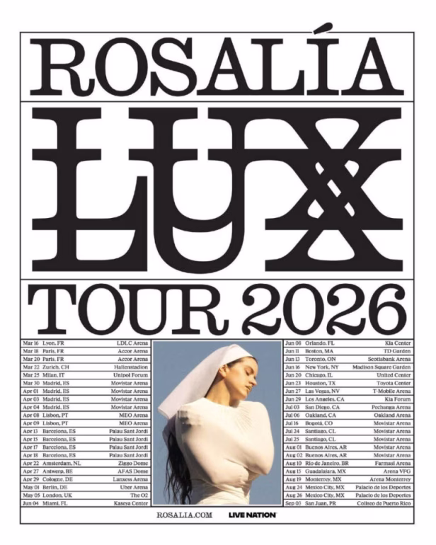 Rosalia gira mundial "Lux Tour 2026" y pasará por España