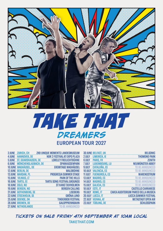Take That anuncia gira europea con parada en España en 2027